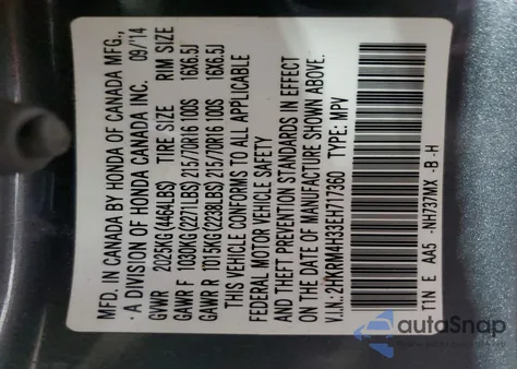 2014 Honda Cr-V Lx from USA, damaged, VIN 2HKRM4H33EH717360